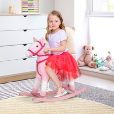 Plush Rocking Horse Ride-on Toy Pony Kids GirlsToddlers Gift Rocker w/ Sound