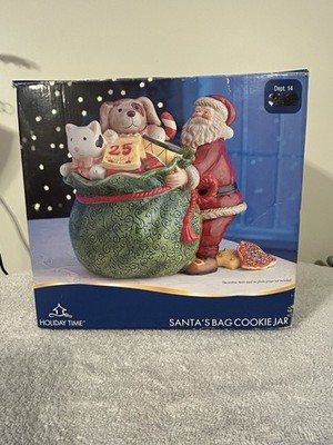 Holiday Time Santas Bag Cookie Jar Ceramic Christmas Decor Gift Vintage 90s