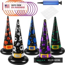 Halloween Ring Toss Games, 17PCS Inflatable Witch Hats Ring Toss Set with Plasti