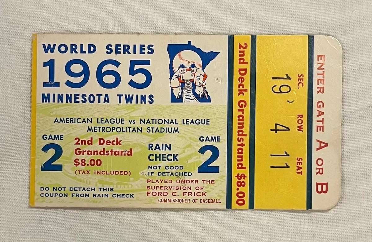 Los Angeles Dodgers Baseball 1965 Vintage Sports Ticket Stubs for