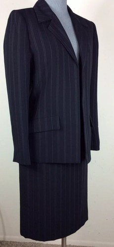 Kasper Damen Anzug 2-teilig Rock Blazer Kunstklappe Taschen Nadelstreifen schwarz Größe 6 - Bild 2 von 6