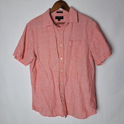 Banana Republic Shirt Mens Large Slim Fit Linen Blend Pink Button Up SS 1 Pocket