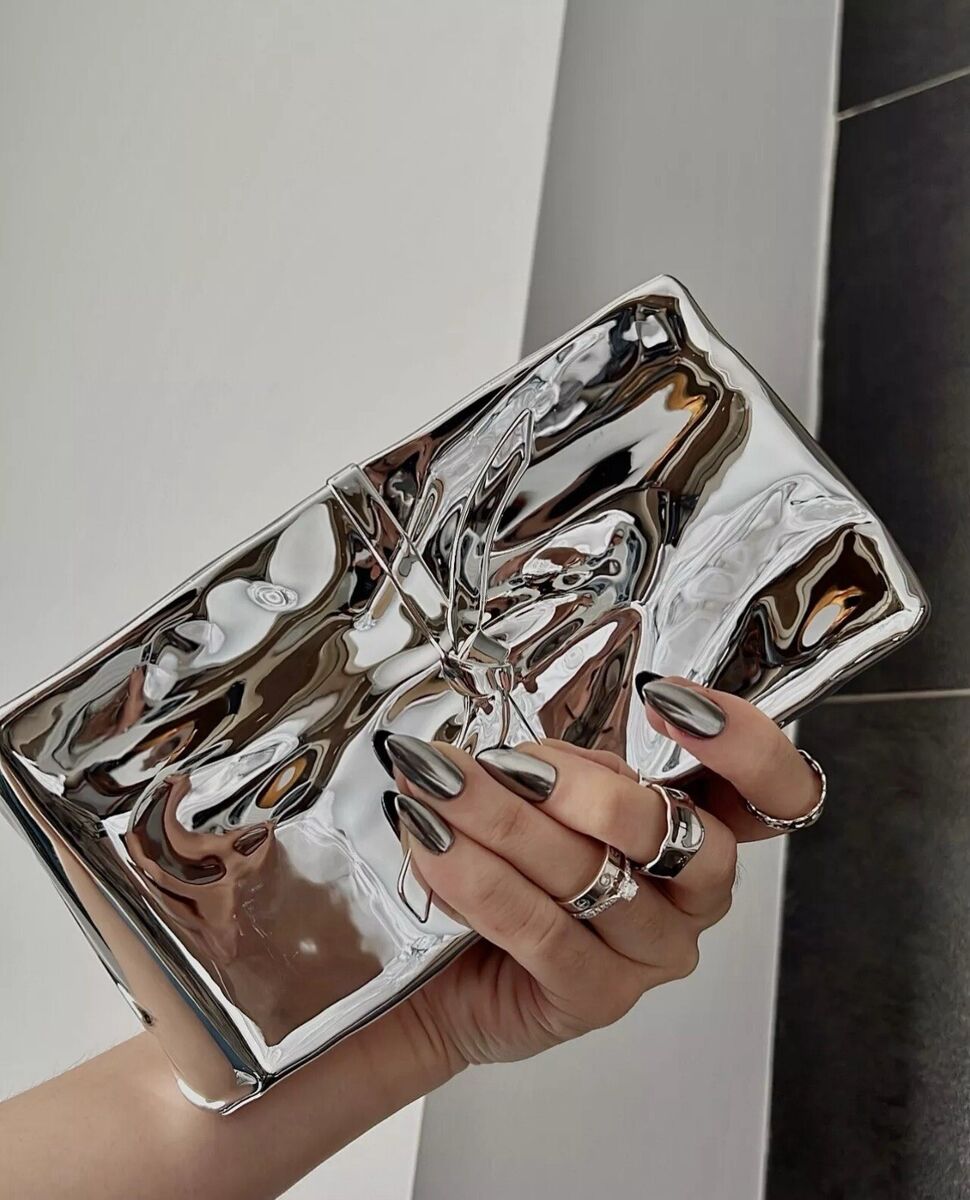 Zara Metallic Minaudiere Box Clutch Bag Chain Reflective Zara Metallic Minaudiere Box Clutch Bag Chain Reflective