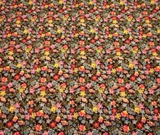 Quilt Fabric 1 7/8 Yard SALE Pink Yellow Aqua Green Floral on Black Cotton PC
