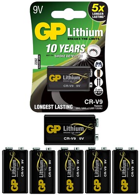 6x1er Blister-GP Batterie Lithium 9V Block E-Block CR-V9 /CRV9 für Rauchmelder  