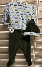 lot of 3~NWT baby boy shirt, pants & cap~take me home set~USA made~bus print top