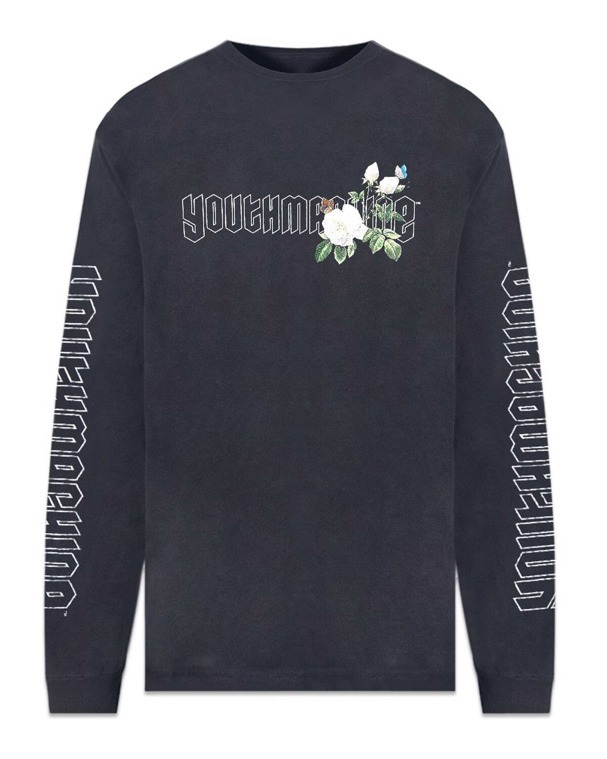 Мужская футболка с длинным рукавом Youth Machine Mens Secret Garden с графическим рисунком большого размера черного цвета
