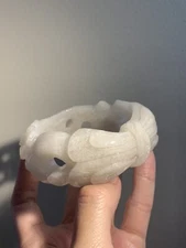 58.5mm Natural Mongolian Jade Bracelet/Shetei Cui/Fine Hand Carved