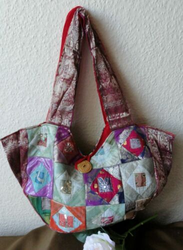 Sac sac sac sac à bandoulière multicolore moyen patchwork 56 cm x 28 cm fait main - Photo 1/12