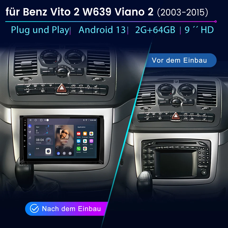 Autoradio Android 14 DAB+ Für Mercedes W169 W639 Vito Viano W906 Sprinter 2+64GB - Bild 2 von 4