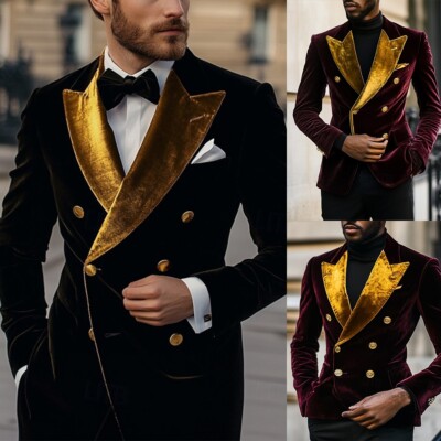 Men Suits Slim Fit Velvet Double Breasted Wedding Prom Groom Tuxedos Jackets