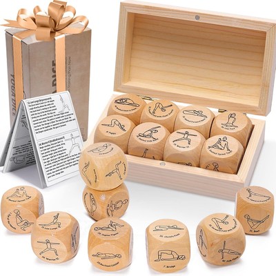 Yoga Dice in Wooden Gift Box with Practice Guide, 8 Workout Exercise Dice,... 
