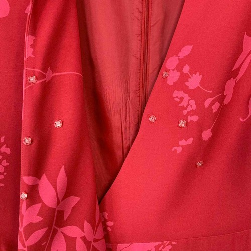 Jones Wear Wrap Sash Tie Front Sleeveless Dress Red Pink Floral Dress Size 12 - Picture 13 of 16