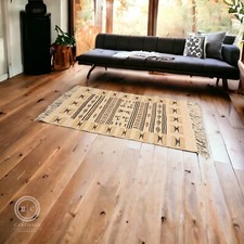 Schurwolle Teppich Beige mit farbig Berber Mustern - SAMIRA - 