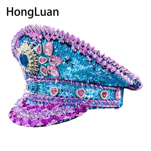 Dazzling Steampunk Captain Hat Rivet Rhinestone Gem Halloween Festival Decorate - Picture 3 of 4