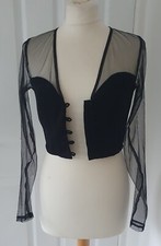 Women's Nasty Gal Black Button-up Crop Top with Sheer Long Sleeves - Size 8