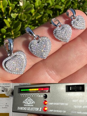 MOISSANITE 925 Silver Iced Small Ladies Heart Shaped Love Pendant Necklace Charm