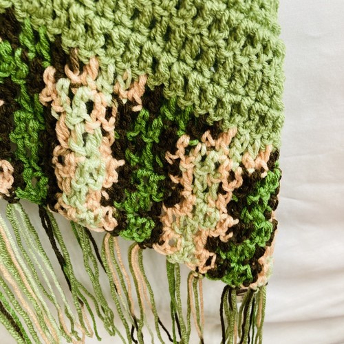 Handmade Crocheted Green Wrap Blanket  Shawl Fringe 22" Wide 60" Long BOHO Cozy - Picture 7 of 8