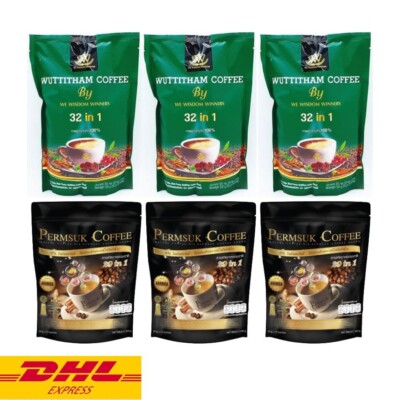 3x Permsuk Coffee Instant Mix Arabica 29 in 1 + 3x Wuttitham Coffee 32 in 1 SET