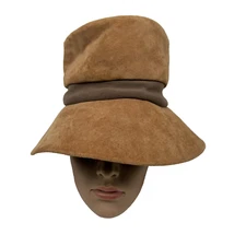Vintage Christine Slouch Bucket Hat Suede Brown Size 22 Med