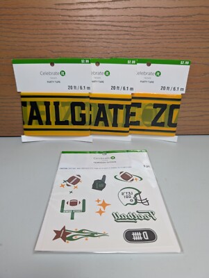 FOOTBALL TAILGATE Party Tape & Temporary Tattoos Bundle Lot Of 3 20 Ft. / 6.1 m 
