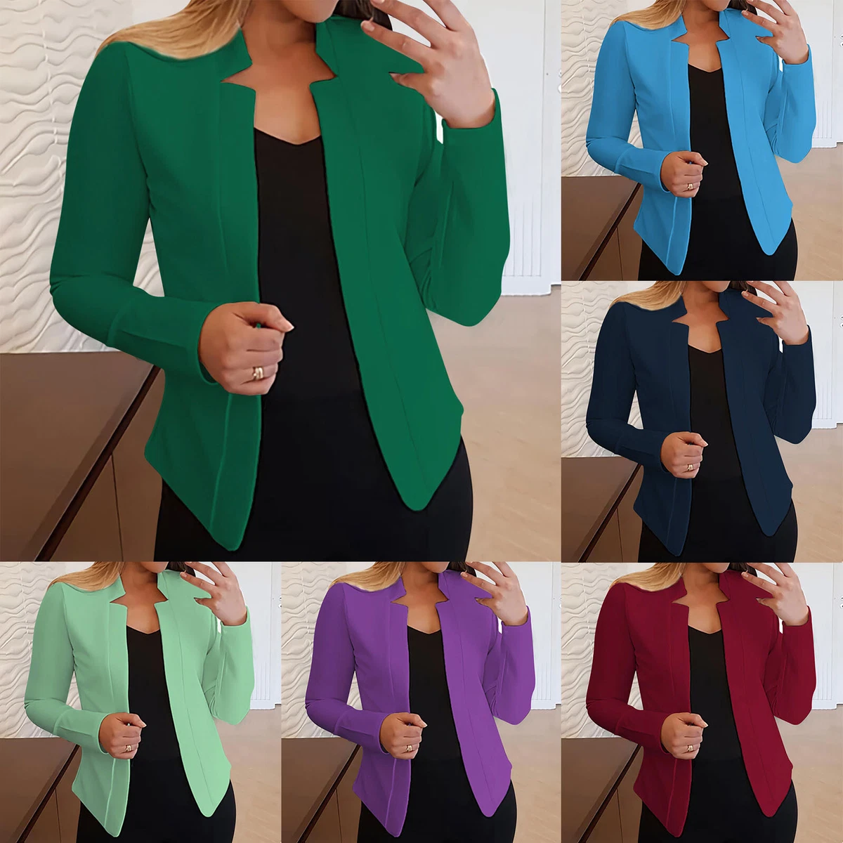 Women Slim Blazer Top Formal Work Jacket Ladies Long Sleeve Outwear Suit  Coat