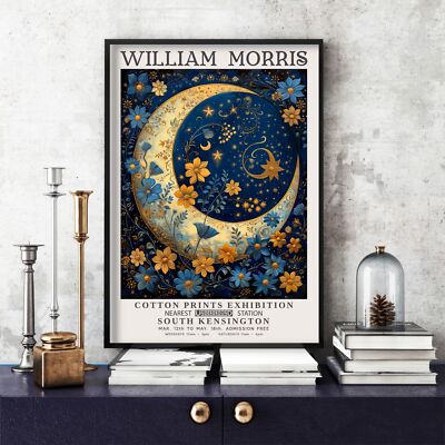 William Morris Print, Morris Exhibition Poster, Blue Collection Moon (68u)