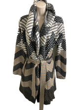 Field & Flowers Chevron Multicolored Lg Collar Knit Coat With Pockets Sz S/m