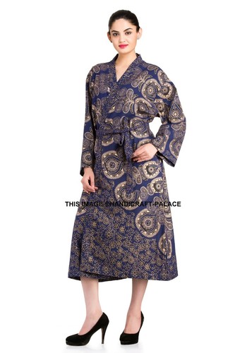 Indian Cotton Mandala Bath Robes Kimono Robe Night Dress Day-gown Day-Coat Boho - Picture 8 of 109