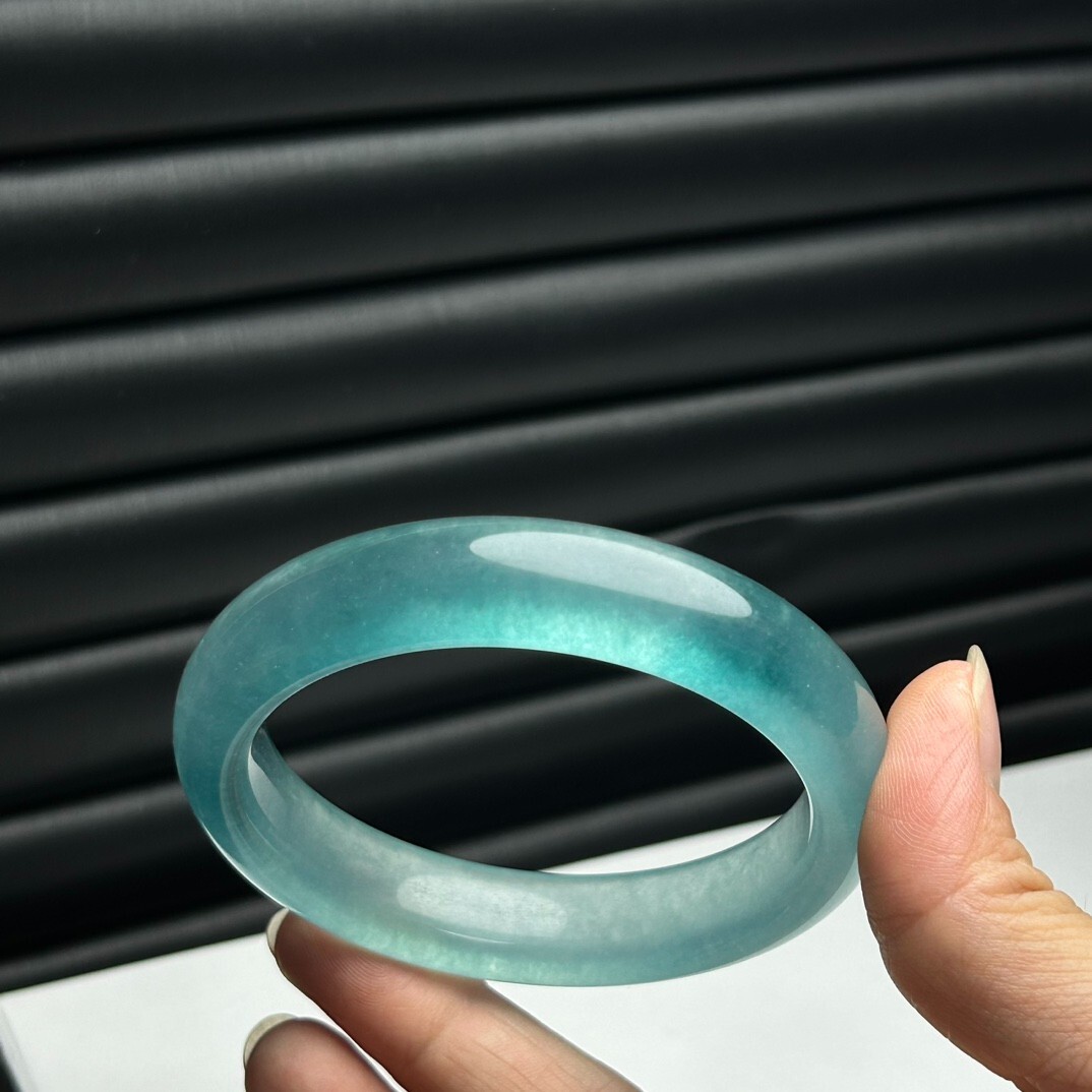 Certified Natural AAA high Ice Blue Burmese Jade jadeite bracelet bangle 59-60mm