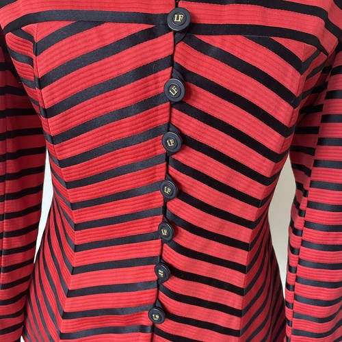 Louis Feraud Red Black Striped Fitted Cotton Button Front Jacket EUC Size 10 - Picture 5 of 12