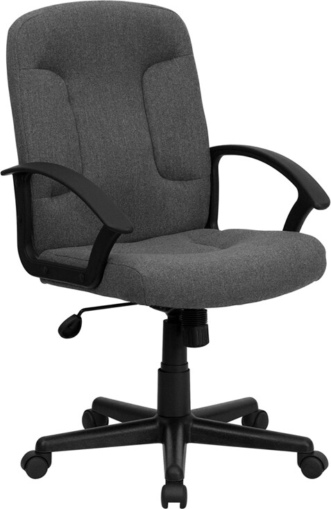 Mid Back Gray Fabric Office Desk Chair w/ Padded Arms & Adjustable Seat Height