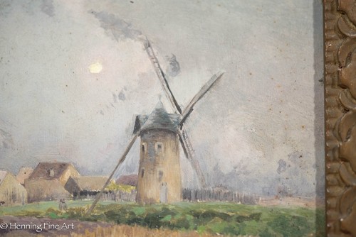 Excelente pintura al óleo holandesa antigua de paisaje de granja de molino de viento - ¡Miniatura y BIEN! - Imagen 6 de 8