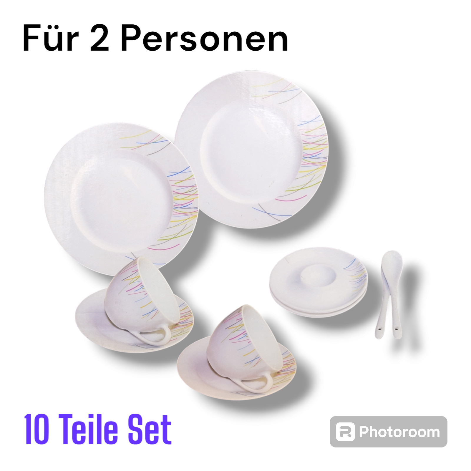 Arte Viva 10-teiliges Markenporzellan-Set Geschirr-Set für 2 Personen
