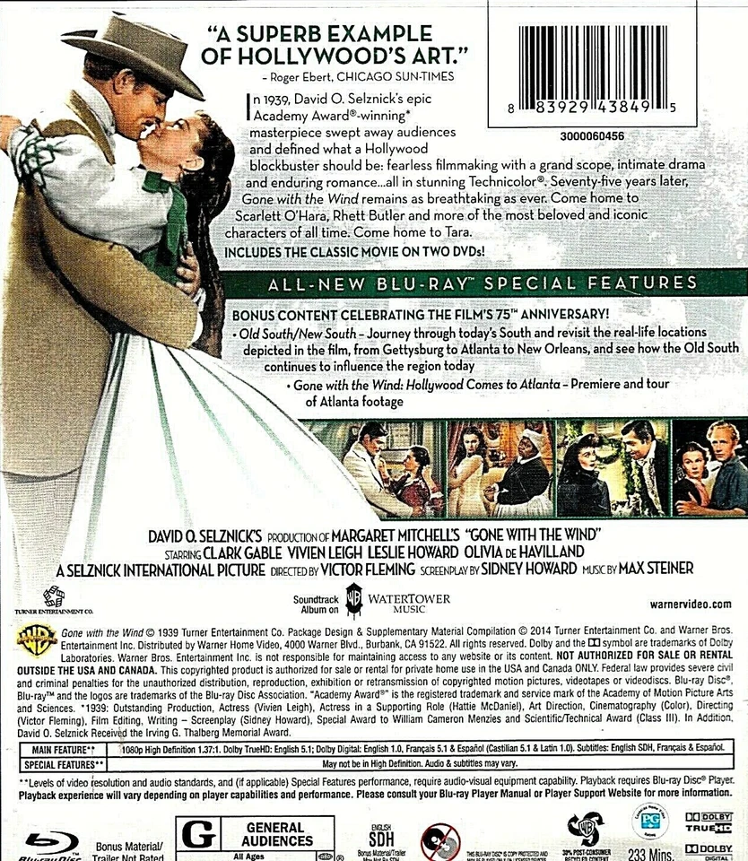 Gone with the Wind (Blu-ray, DVD, 4-Discs, 75th Anniversary Ed. 1939 / 2014 [C] Foto 2 de 2
