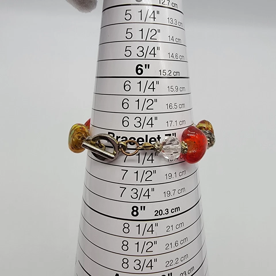 Pulsera Corazón Láminado Vidrio Cuentas Rojo Amarillo Boho Lindo Divertido Bronce 7.25" Foto 4 de 4