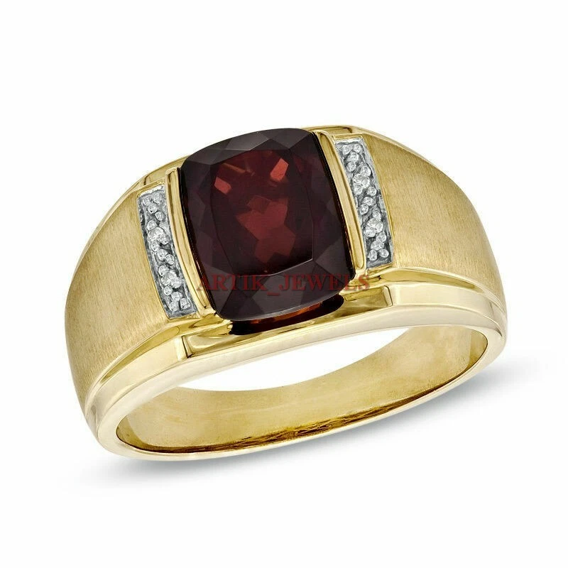 Natürlicher Granat Edelstein 14K vergoldeter Silberring für Herren 3065 - Bild 2 von 4