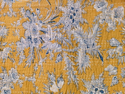 Indian Kantha Quilt Queen Block Print Handmade Cotton Bedspread Blanket Throw - Picture 3 of 5