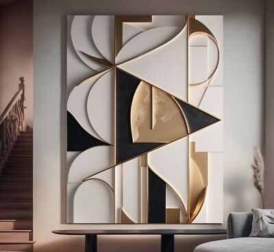 XL LEINWAND BILD BIS 160x120x5 3D-KUNST SCHWARZ-BEIGE-GOLDGELB ABSTRAKTES MODERN