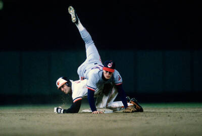 Jay Bell Cleveland Indians gets his throw off over the top of- Baseball Photo 1