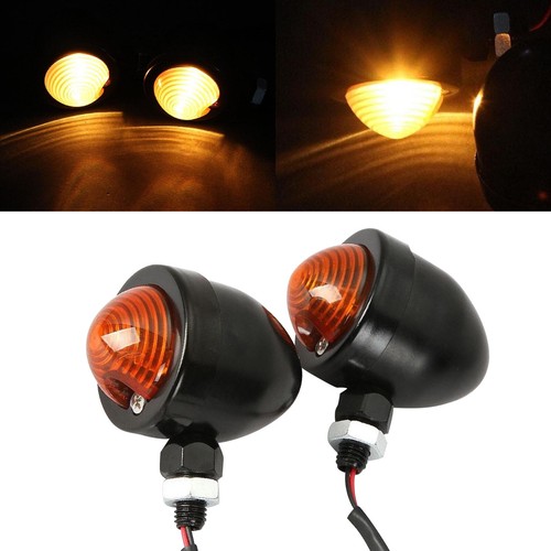 4Pcs Vintage Motorcycle Black Turn Signals Amber Light Bullet For Harley Honda - Picture 3 of 11