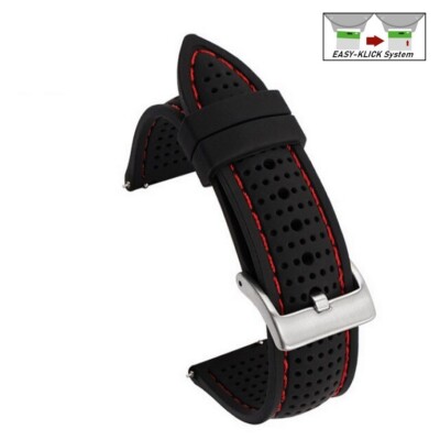 Easy-Klick Premium Silikon Uhrenarmband Modell Capri schwarz-rot 18 mm