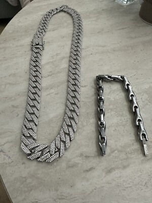 Cuban Link Chain Mens Fully Iced Miami Cuban Necklace Heavy Tungsten  Bracelet