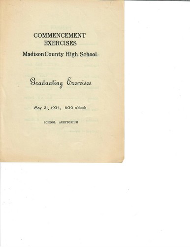 Madison County, Georgia High School Commencement Exercises Program from 1934 - 第 1/1 張圖片