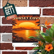 Hawaiian Tropical Beach Sunset Poster Tin Sign Coastal Plaque 8x12