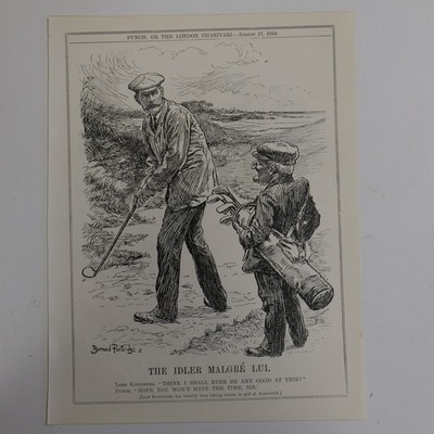 1910 ganzseitige Punch Cartoon THE IDLER MALGRE LUI Lord Kitchener, Golf