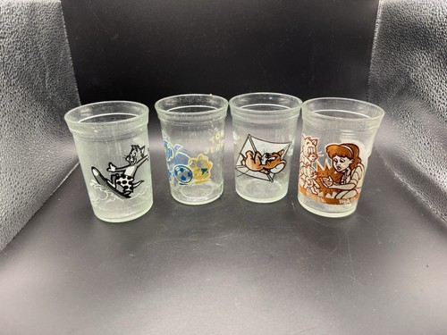 Vintage 1990 Welch's Tom and Jerry Jelly Jar Drinking Glasses Set of 4