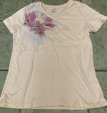 Sonoma Women Short Sleeve V/neck T-Shirt Peach With Flowers Size S