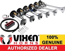 LOUD 6 TRUMPET 10TUNE MUSICAL AIR HORN W/WIRED REMOTE 12V CHROME PLATED VXH6810C