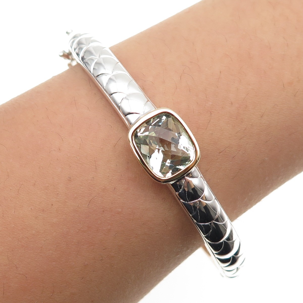 Lorenzo 925 Sterling Silver 18K Gold Vintage Real Green Amethyst